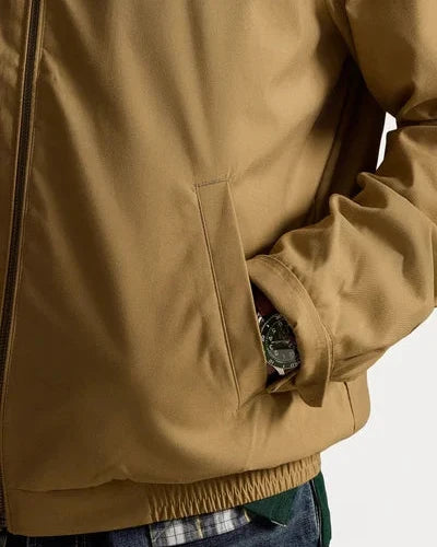 St. Martin Co RL Tan Hooded Cotton Twill Zip Jacket — detail view