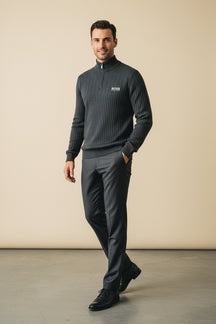 St. Martin Co HB Navy Ribbed Quarter-Zip Knit — lifestyle view