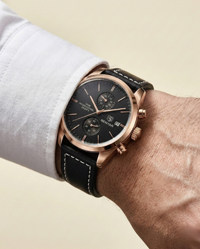 St. Martin Co Rose Gold Chronograph with Black Dial — back view