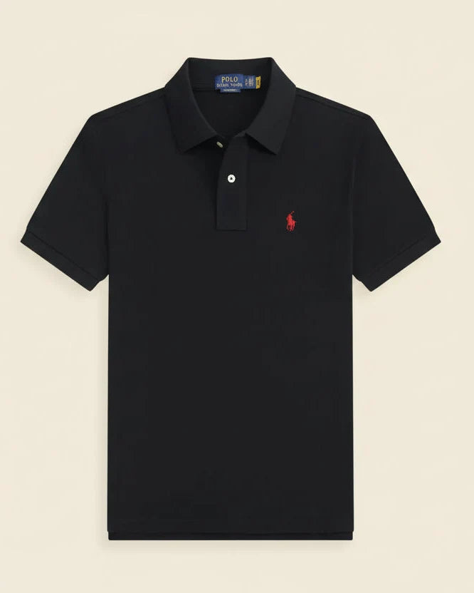 St. Martin Co RL Black Piqué Short-Sleeve Polo — front view