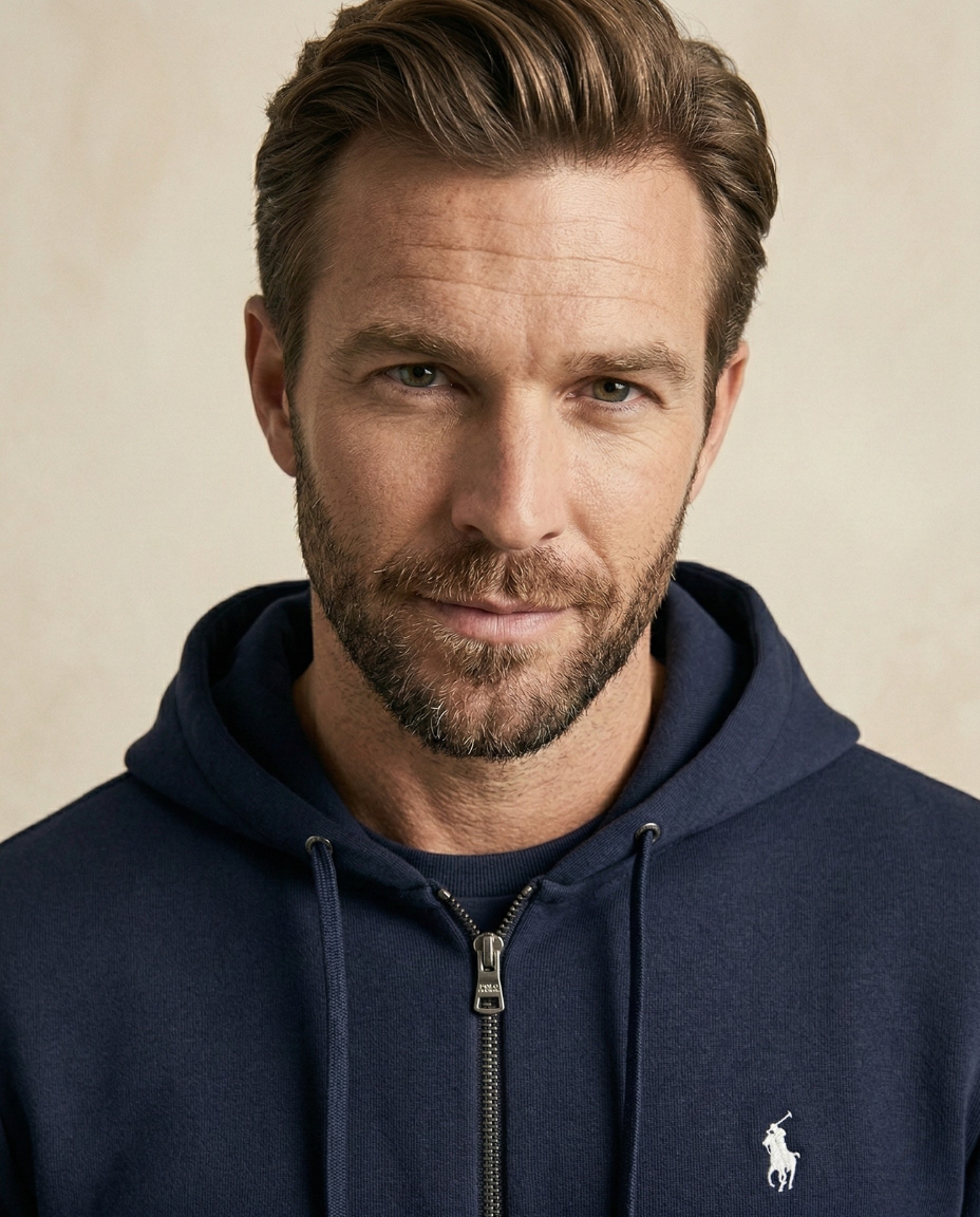 St. Martin Co Navy Full-Zip Hooded Fleece Tracksuit — side view