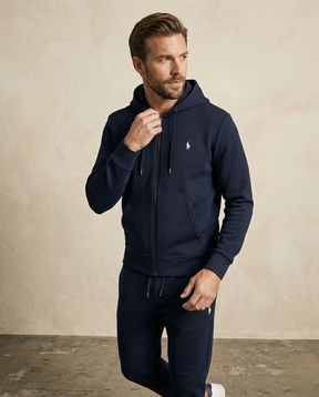 St. Martin Co Navy Full-Zip Hooded Fleece Tracksuit — front view