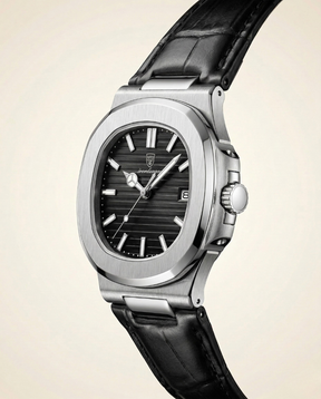 St. Martin Co Brushed Steel Watch Dark Dial Integrated Bracelet — side view