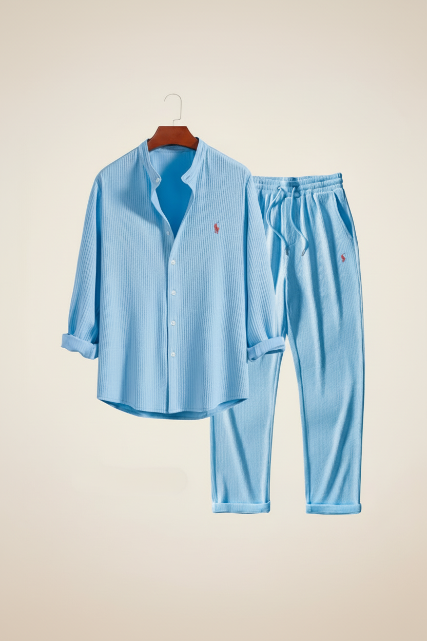 St. Martin Co RL Sky Ribbed Shirt and Trouser Set — front view