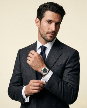 St. Martin Co Brushed Steel Watch Dark Dial Integrated Bracelet — front view