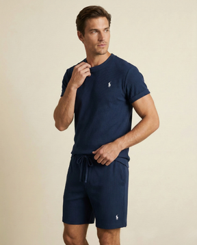 St. Martin Co RL Navy Waffle-Knit Shorts and Tee Set — back view