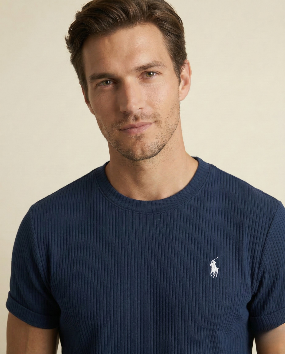 St. Martin Co RL Navy Waffle-Knit Shorts and Tee Set — side view