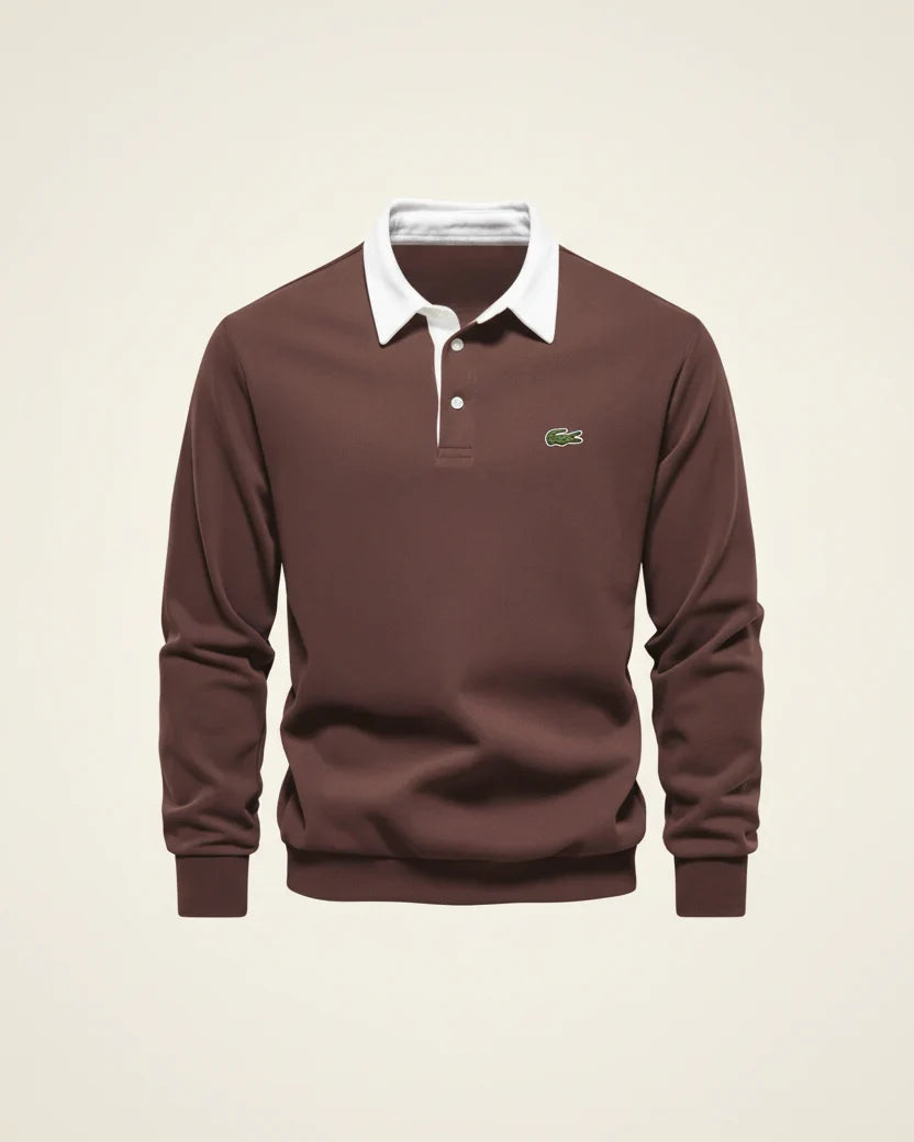 St. Martin Co LC Navy Rugby Collar Long-Sleeve Polo — back view