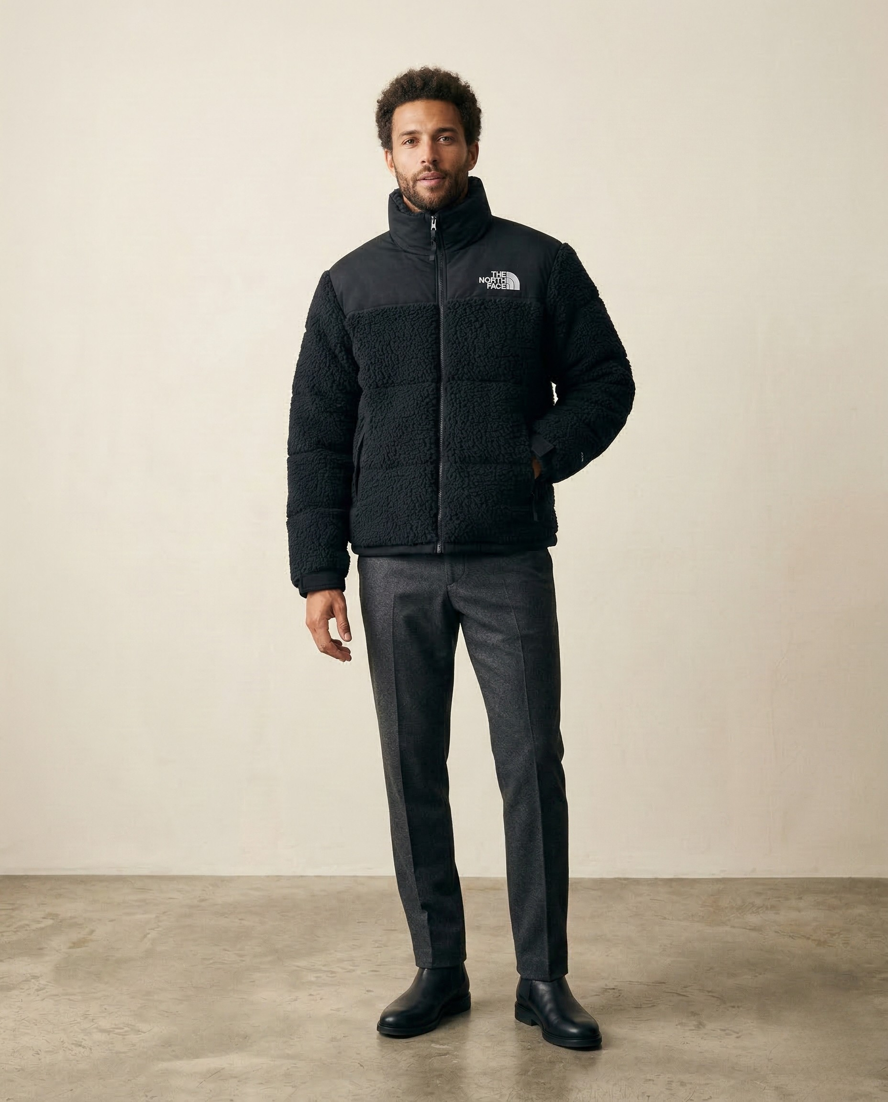 St. Martin Co TNF Black Sherpa Quilted Zip Jacket — front view