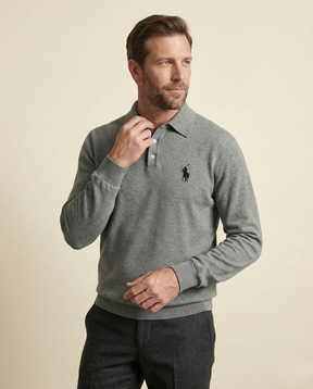 St. Martin Co RL Grey Marl Long-Sleeve Polo Knit — side view