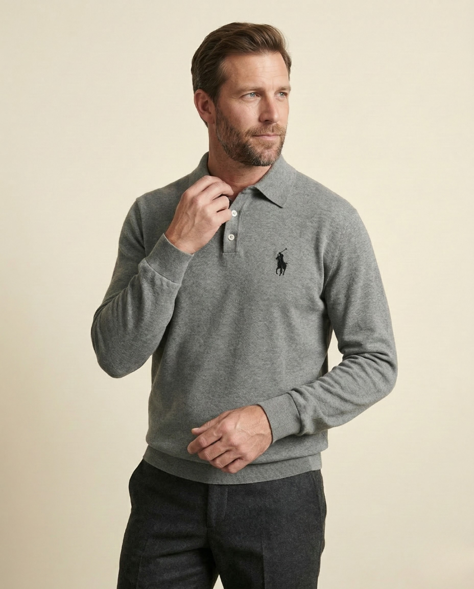 St. Martin Co RL Grey Marl Long-Sleeve Polo Knit — side view