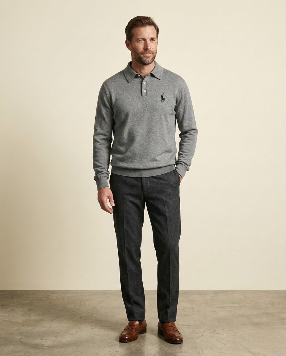 St. Martin Co RL Grey Marl Long-Sleeve Polo Knit — front view
