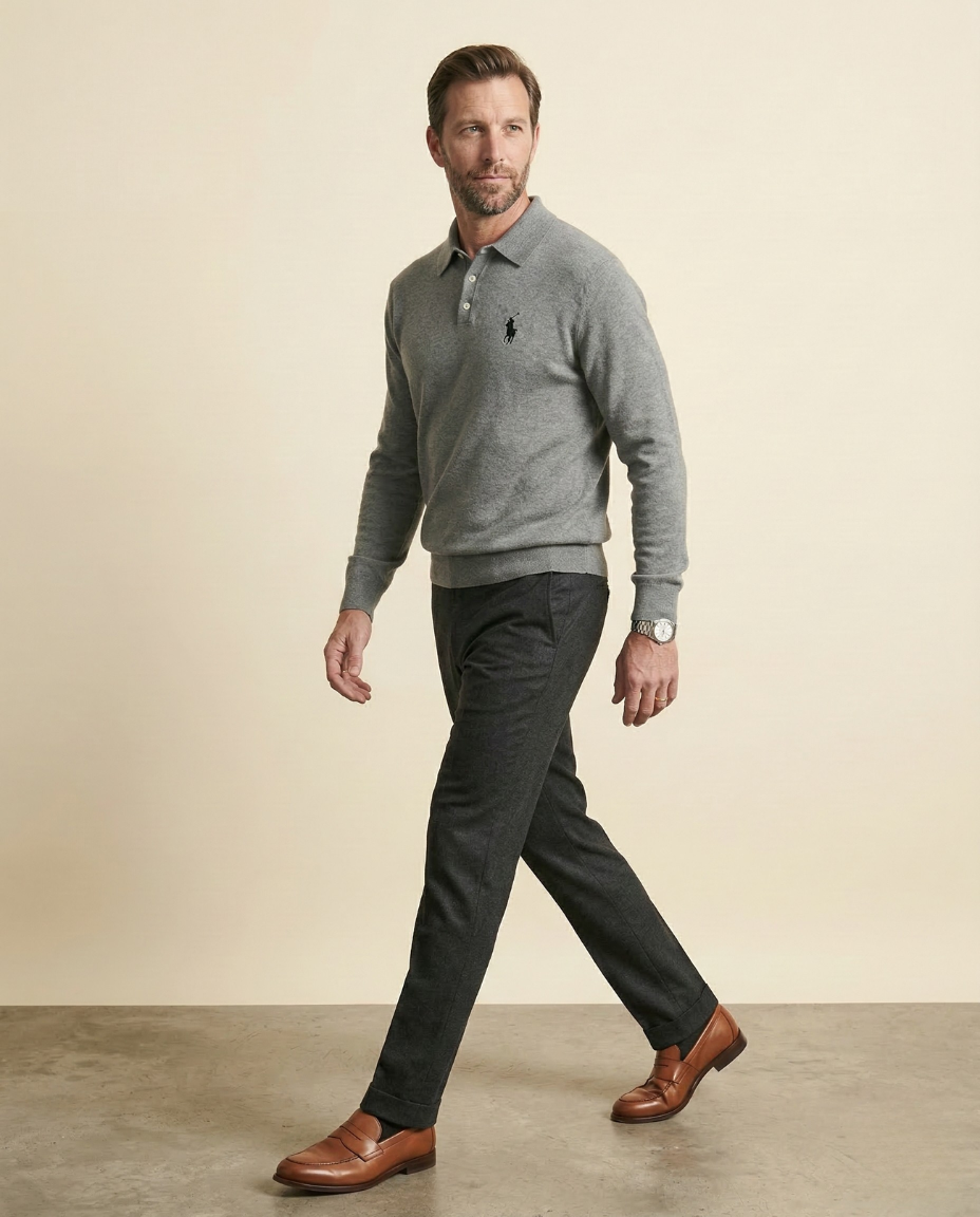 St. Martin Co RL Grey Marl Long-Sleeve Polo Knit — detail view