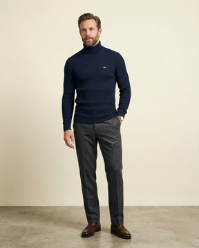St. Martin Co TH Navy Ribbed Roll-Neck Knit — front view