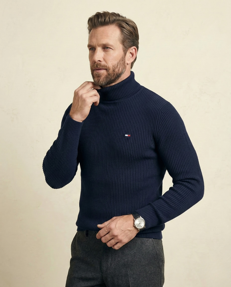 St. Martin Co TH Navy Ribbed Roll-Neck Knit — side view