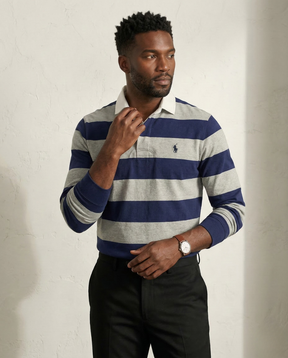 St. Martin Co RL Hooped Cotton Rugby Collar Shirt — back view
