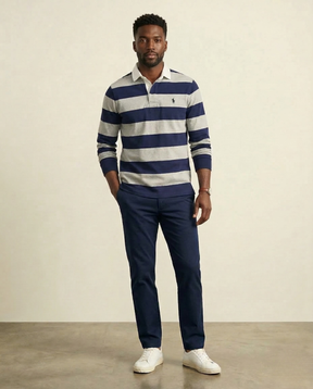 St. Martin Co RL Hooped Cotton Rugby Collar Shirt — detail view