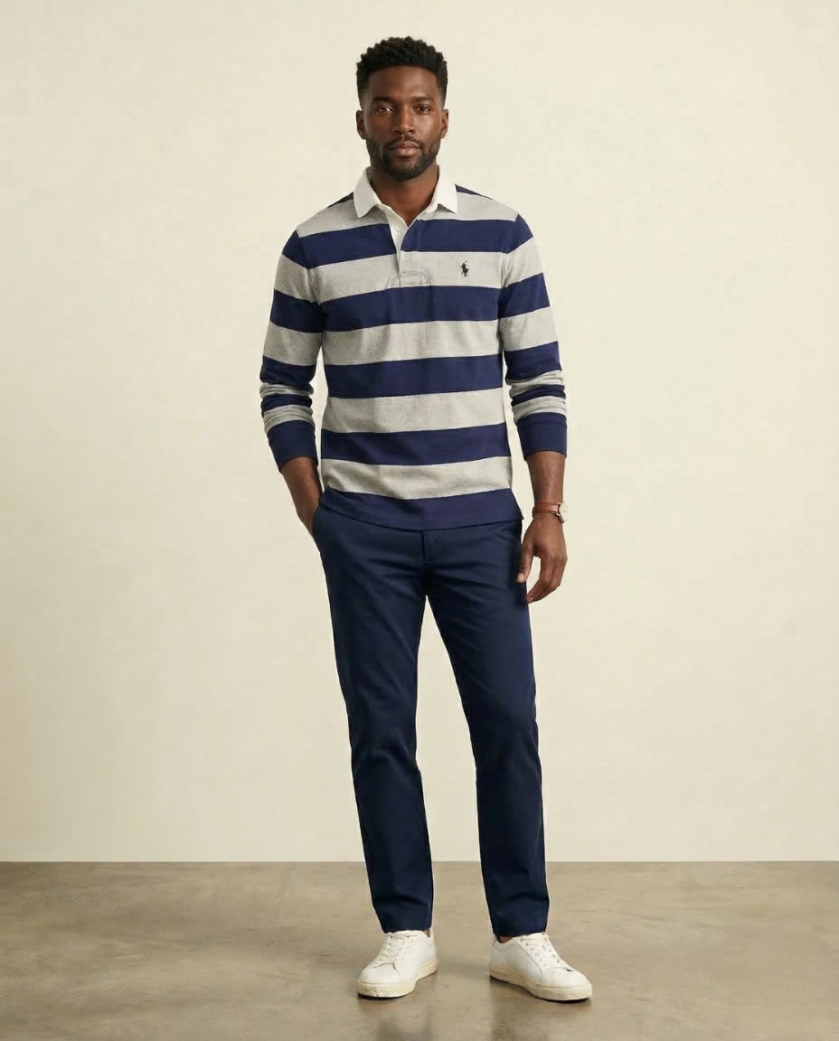 St. Martin Co RL Hooped Cotton Rugby Collar Shirt — detail view