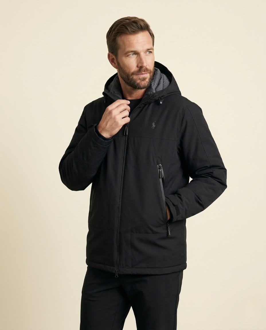 St. Martin Co RL Hooded Padded Shell Jacket Black — front view