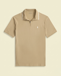 St. Martin Co RL Navy Zip-Collar Cotton Piqué Polo — detail view