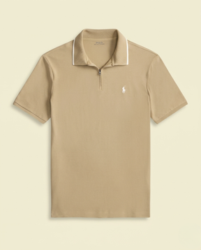 St. Martin Co RL Navy Zip-Collar Cotton Piqué Polo — detail view