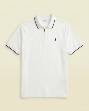 St. Martin Co RL Navy Zip-Collar Cotton Piqué Polo — detail view