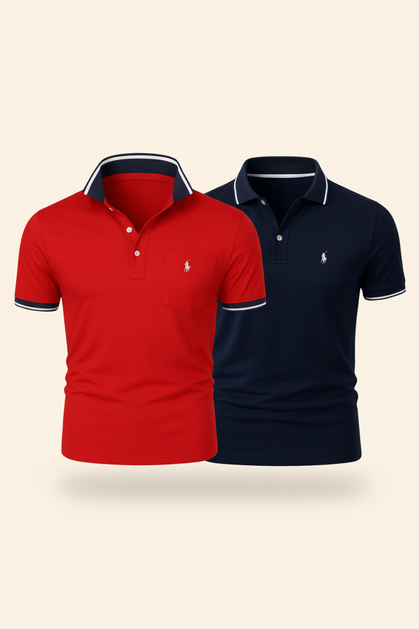 St. Martin Co RL Contrast Tipped Polo Twin Set — back view