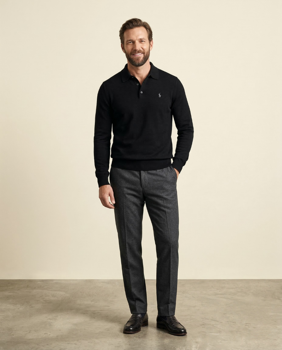 St. Martin Co RL Black Long-Sleeve Knit Polo — front view