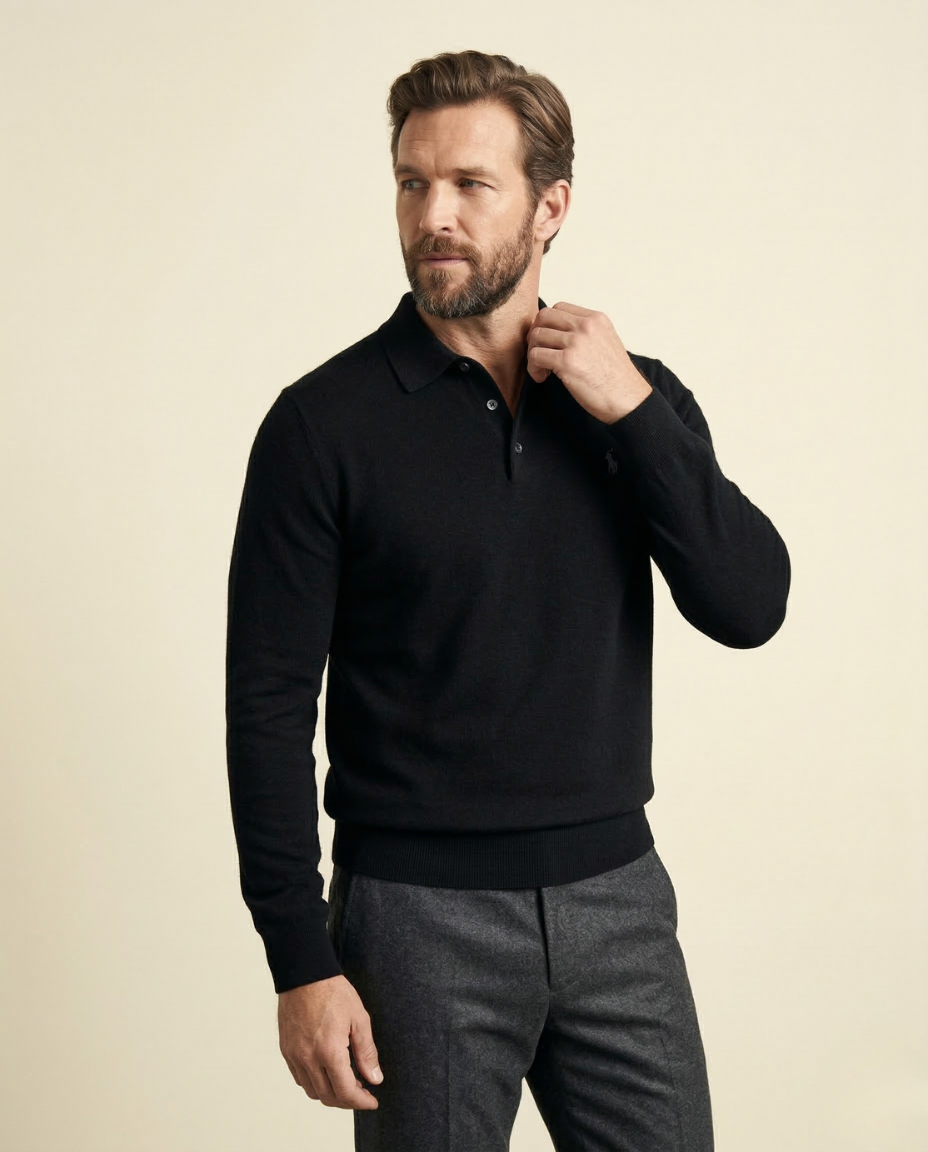 St. Martin Co RL Black Long-Sleeve Knit Polo — back view