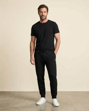 St. Martin Co RL Tapered Fleece Jogger in Black — front view