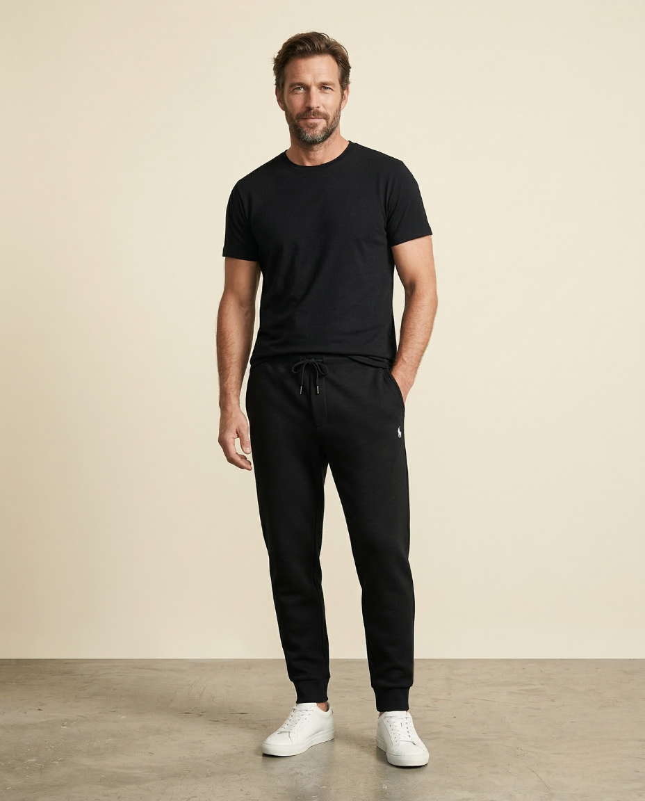St. Martin Co RL Tapered Fleece Jogger in Black — front view