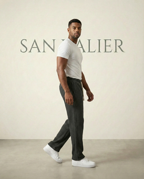 St. Martin Co Charcoal Waffle-Knit Drawstring Jogger Trousers — detail view