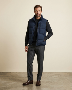 St. Martin Co RL Navy Quilted Down Gilet Stand Collar — front view