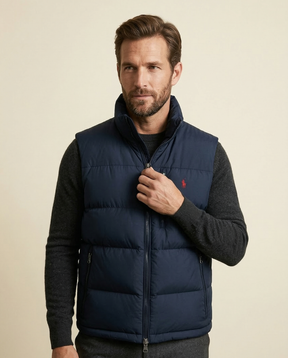 St. Martin Co RL Navy Quilted Down Gilet Stand Collar — back view