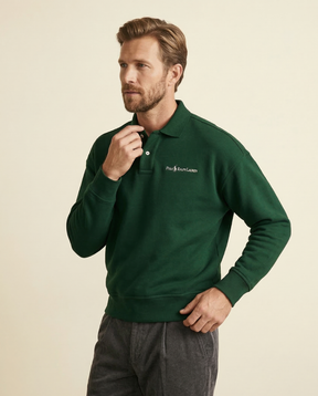 St. Martin Co RL Forest Green Polo Collar Sweatshirt — back view