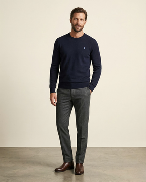 St. Martin Co RL Navy Fine Knit Crewneck Sweater — front view