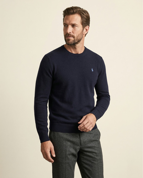 St. Martin Co RL Navy Fine Knit Crewneck Sweater — side view