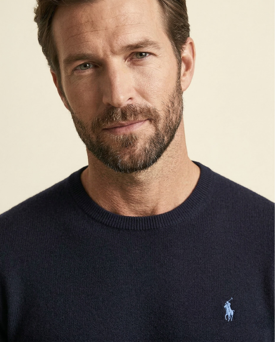 St. Martin Co RL Navy Fine Knit Crewneck Sweater — back view