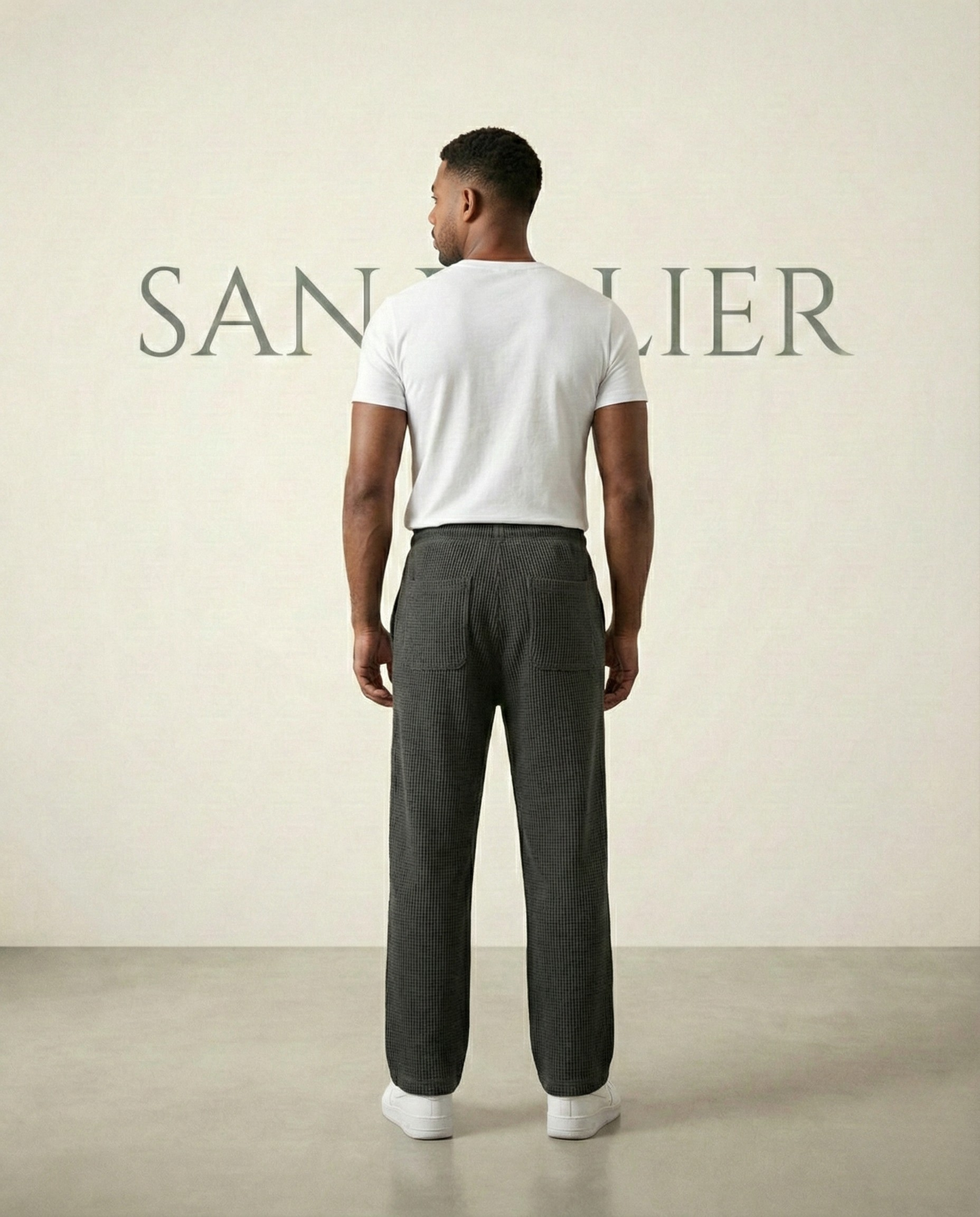 St. Martin Co Charcoal Waffle-Knit Drawstring Jogger Trousers — detail view