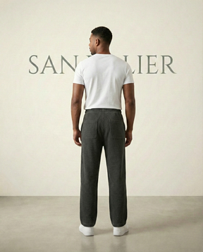 St. Martin Co Charcoal Waffle-Knit Drawstring Jogger Trousers — detail view