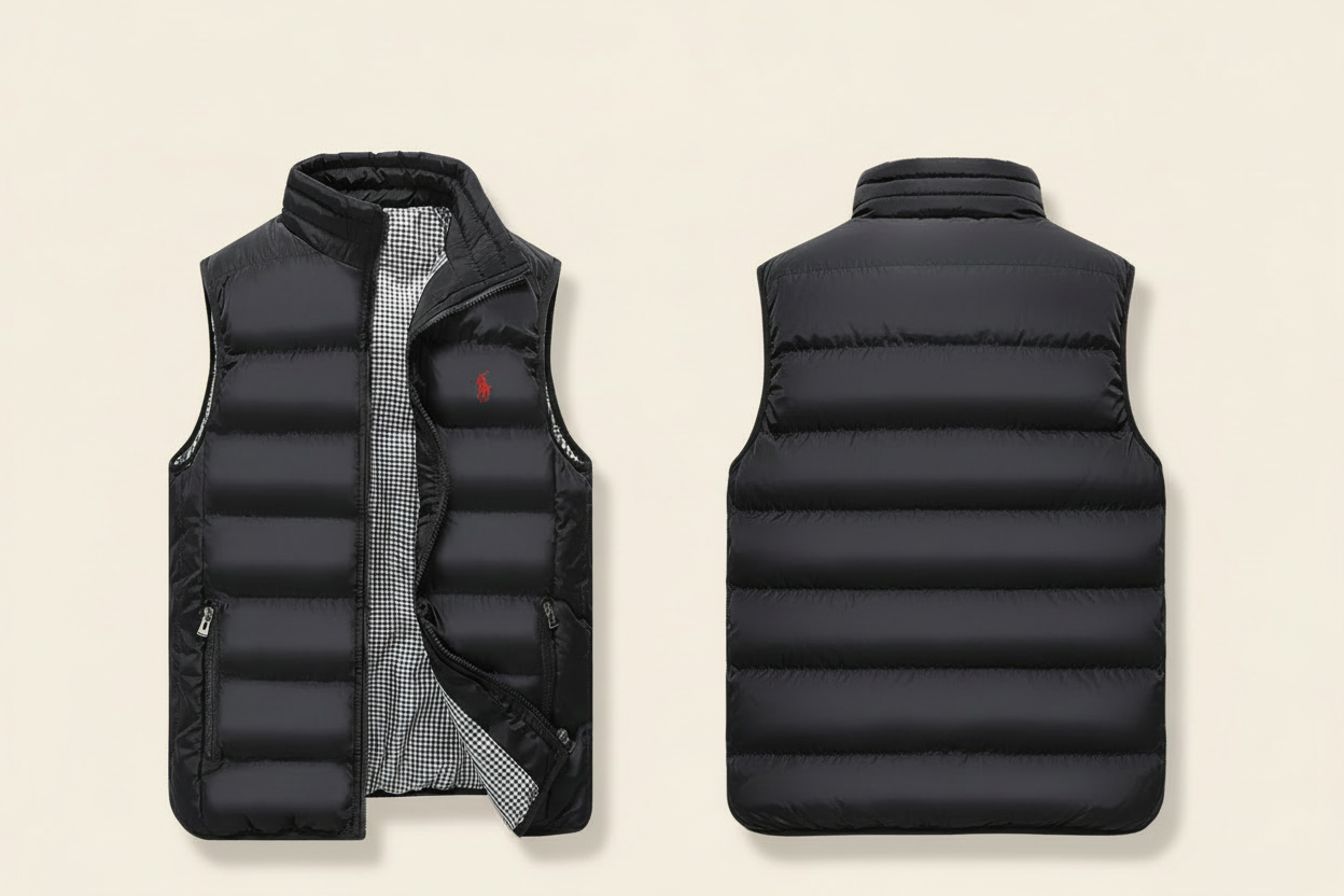 St. Martin Co RL Black Quilted Zip-Up Gilet — detail view