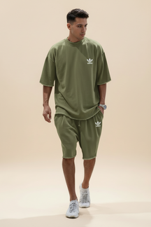 St. Martin Co AD Olive Raw-Hem Co-Ord Set — front view
