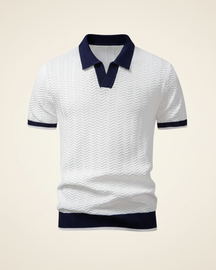 St. Martin Co White Chevron Knit Contrast Collar Polo — front view