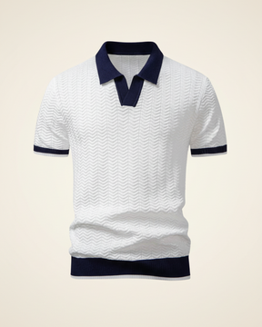 St. Martin Co White Chevron Knit Contrast Collar Polo — front view