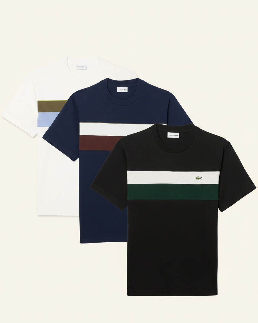 St. Martin Co Black Chest-Stripe Cotton Crewneck Tee — side view