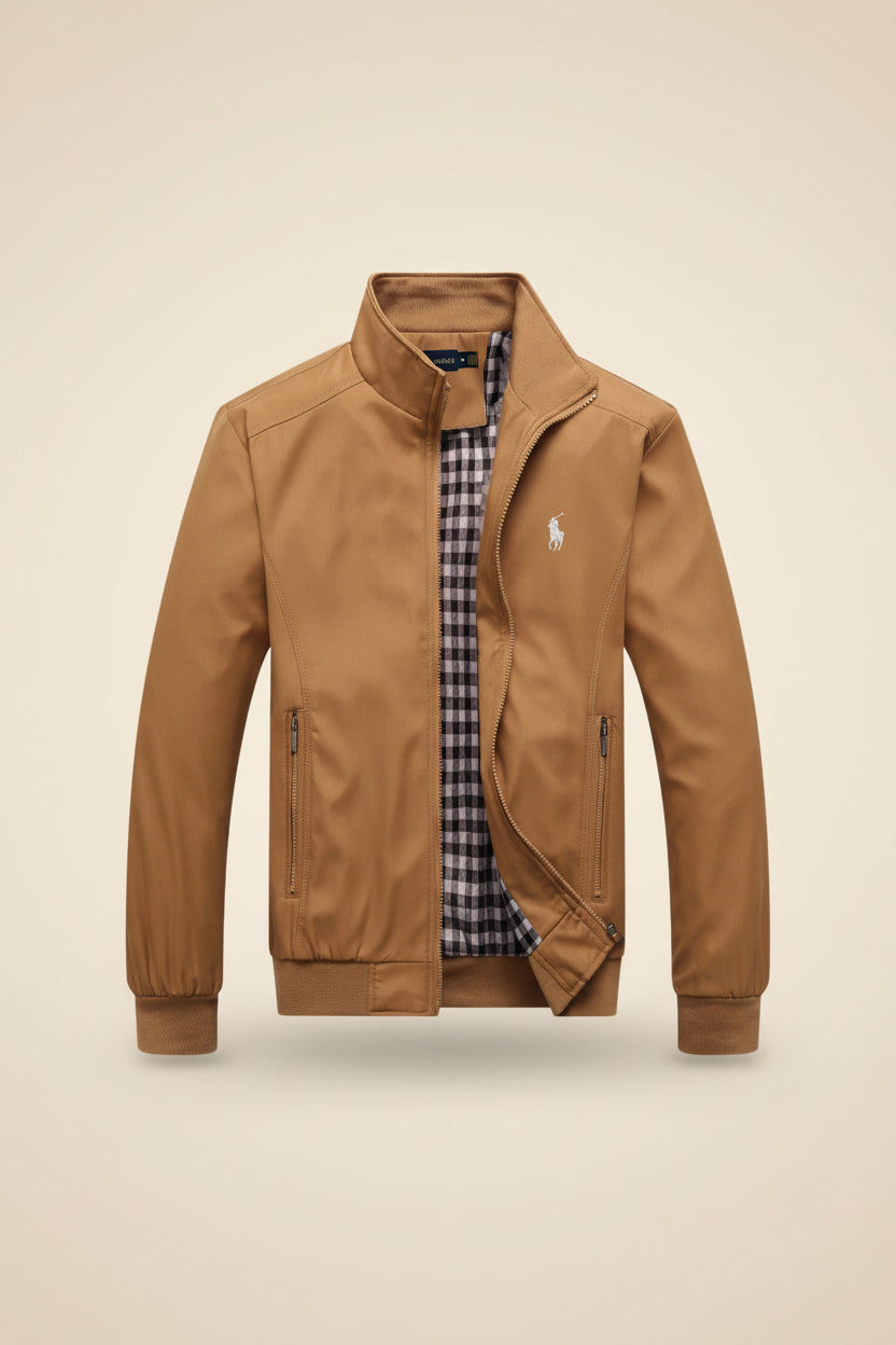 St. Martin Co RL Tan Harrington Gingham-Lined Zip Jacket — detail view