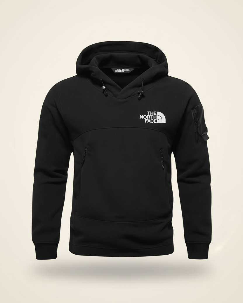 St. Martin Co TNF Dual-Fabric Black Technical Pullover Hood — front view