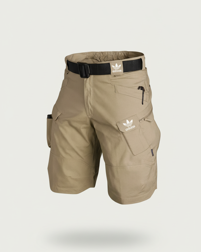 St. Martin Co Slate Grey Belted Technical Cargo Shorts — back view