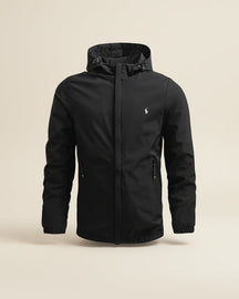 St. Martin Co Black Hooded Windbreaker Jacket — lifestyle view