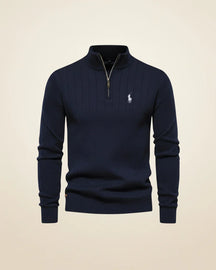 St. Martin Co RL Black Ribbed Quarter-Zip Sweater — back view